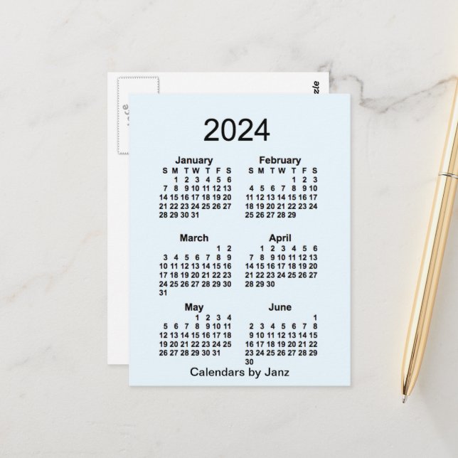 Carte Postale 2024 Alice Blue 6 Mois Mini Calendrier par Janz (Devant/Arrière en situation)