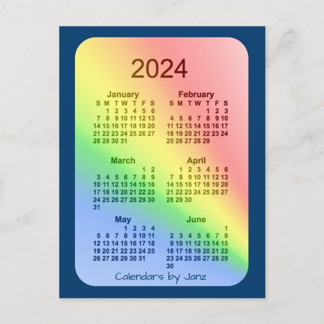 Carte Postale 2024 Rainbow Blue 6 mois Mini calendrier par Janz (Devant)