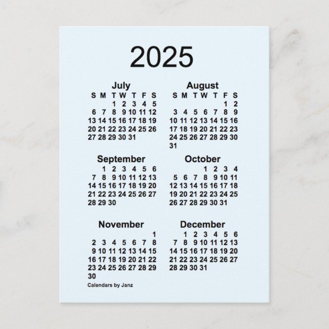 Carte Postale 2025 Alice Blue 6 Mois Mini Calendrier par Janz (Devant)