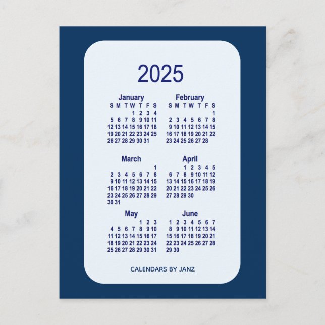 Carte Postale 2025 Alice Blue 6 Mois Mini Calendrier par Janz (Devant)