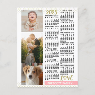 Carte Postale 2025 Calendrier Blush Pink Gold Family Photo Colla
