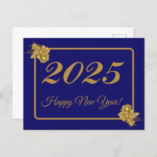 Carte Postale 2025, Joyeuse nouvelle année! fleur d'or et arrièr