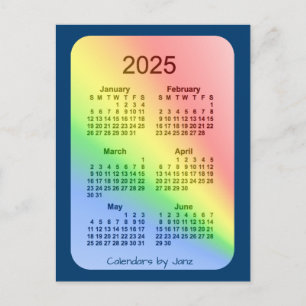 Carte Postale 2025 Rainbow Blue 6 mois Mini Calendrier par Janz