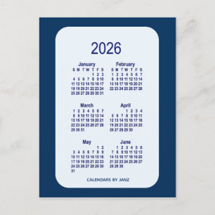 Carte Postale 2026 Alice Blue 6 Mois Mini Calendrier par Janz