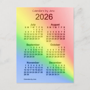 Carte Postale 2026 Arc en ciel 6 mois Mini calendrier par Janz