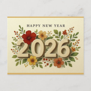 Carte Postale 2026 Bonne Année Élégant Floral Moderne