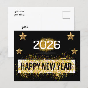 Carte Postale 2026, Bonne année ! Étoiles brillantes Parties sci