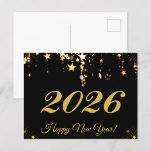 Carte Postale 2026, Bonne année ! étoiles d'or et arrière - plan