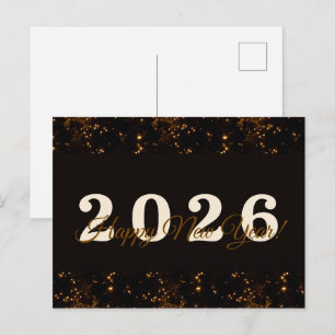 Carte Postale 2026, Bonne année! Parties scintillant d'or noir a