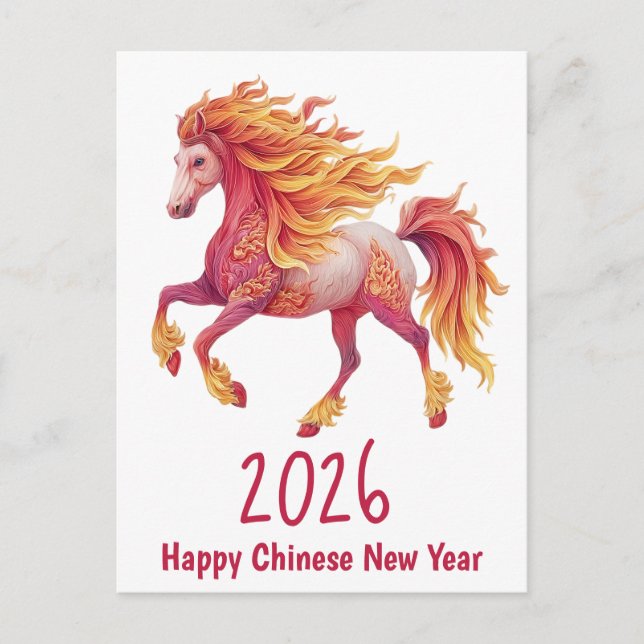 Carte Postale 2026 Fiery Horse – Happy Chinese New Year (Devant)