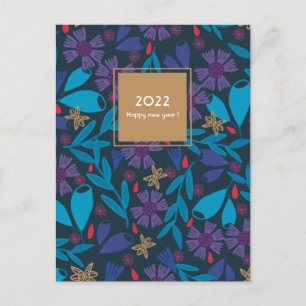 Carte Postale 2026 nouvelle année élégant bleu chic floral