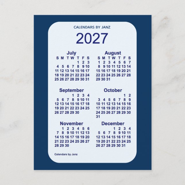 Carte Postale 2027 Alice Blue 6 Mois Mini Calendrier par Janz (Devant)