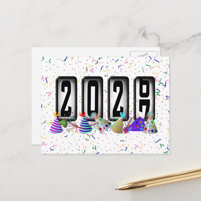 Carte Postale 2027 Bonne Année Odomètre (Devant/Arrière en situation)