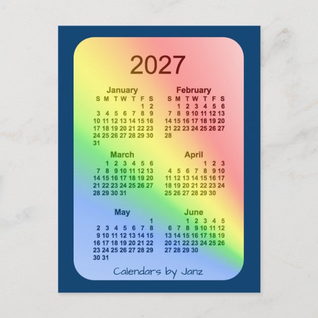 Carte Postale 2027 Rainbow Blue 6 mois Mini Calendrier par Janz (Devant)
