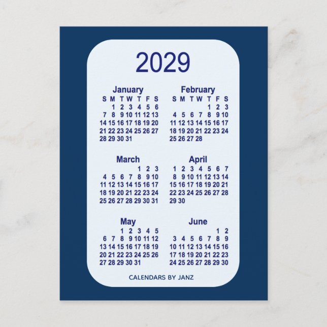 Carte Postale 2029 Alice Blue 6 Mois Mini Calendrier par Janz (Devant)