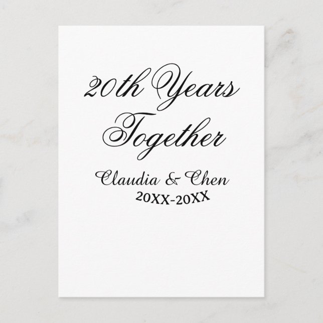 Carte Postale 20 ans ensemble anniversaire nom date année sim (Devant)