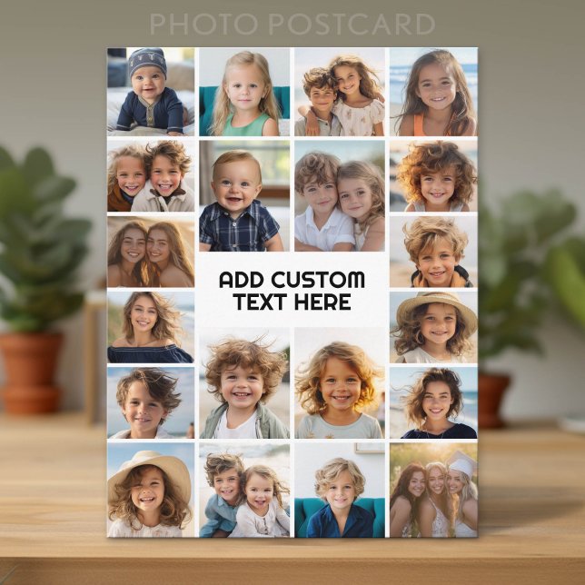 Carte Postale 20 Collage de photos - Blanc avec texte noir (Custom Photo Postcard with Lots of Pictures)
