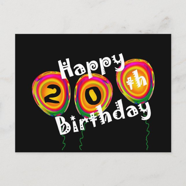 Carte Postale 20e anniversaire Ballons colorés (Devant)