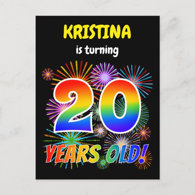 Carte Postale 20e anniversaire - Fun Fireworks, Rainbow Look "20 (Devant)