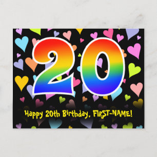 Carte Postale 20e anniversaire : Fun Hearts Motif, Rainbow 20