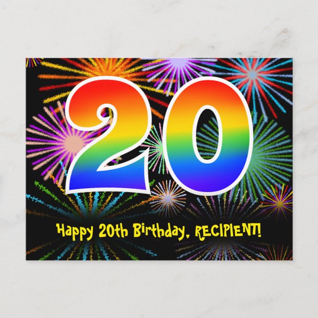 Carte Postale 20e anniversaire - Fun Motif Fireworks + Rainbow 2 (Devant)