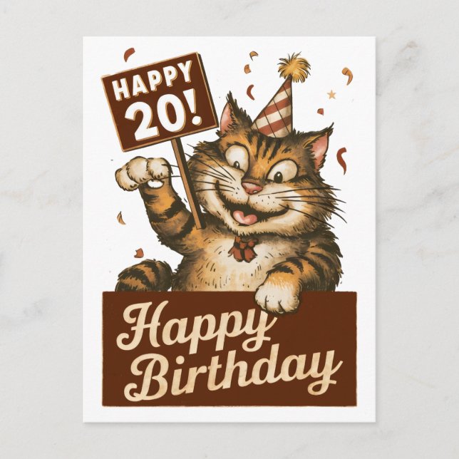 Carte Postale 20e anniversaire mignon drôle chat vintage (Devant)