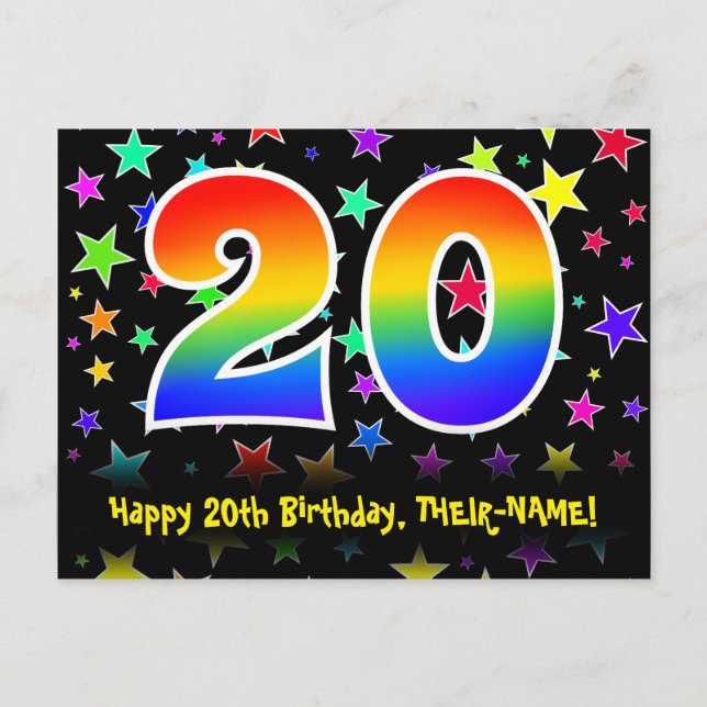 Carte Postale 20e Anniversaire : motif d'étoiles amusantes, arc- (Devant)