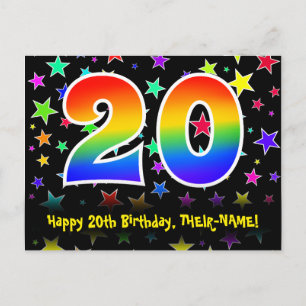 Carte Postale 20e Anniversaire : Motif Étoiles Amusantes, Arc-en