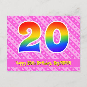 Carte Postale 20e anniversaire : Pink Stripes & Hearts, Rainbow
