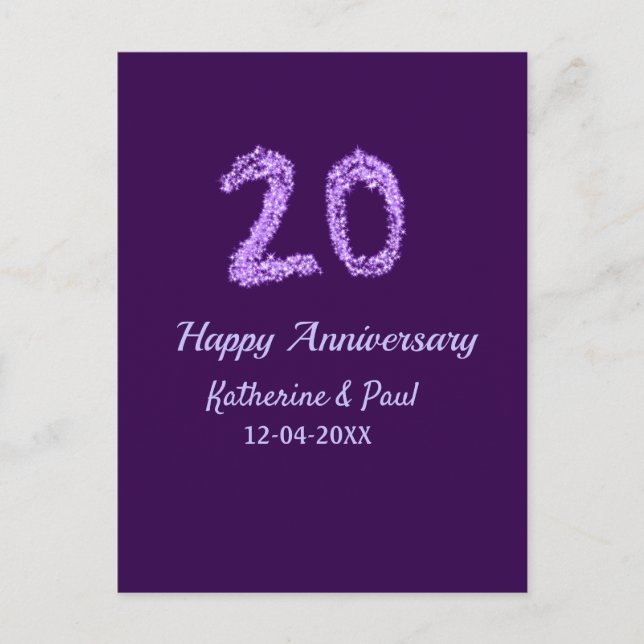 Carte Postale 20e joyeux anniversaire ajouter nom du couple date (Devant)