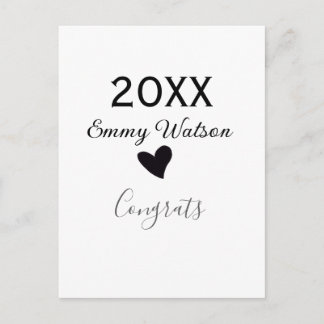 Carte Postale 20XX bold letter congrats graduation name heart si