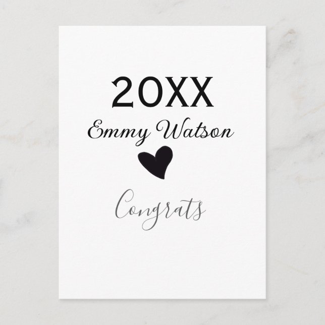 Carte Postale 20XX bold letter congrats graduation name heart si (Devant)