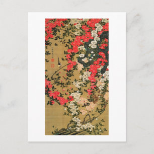 Carte Postale 21. 薔 薇 小 禽 図, 若 Roses & Petits Oiseaux, Jakuchu