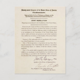 Carte Postale 21e amendement constitutionnel mettant fin à l'int
