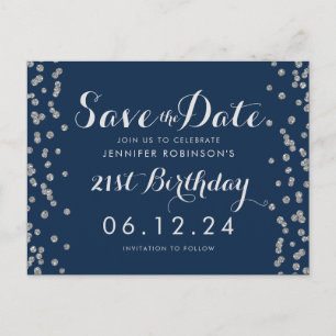 Carte Postale 21e Anniversaire Argent Enregistrer La Date Confet