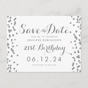 Carte Postale 21e Anniversaire Argent Enregistrer La Date Confet