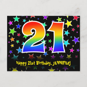 Carte Postale 21e Anniversaire : Motif Étoiles Amusantes, Arc-en