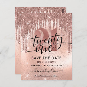 Carte Postale 21e Anniversaire Rose Gold Enregistrer la date
