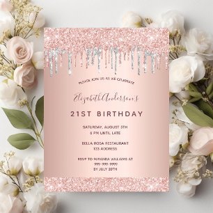 Carte Postale 21e anniversaire rose parties scintillant rose arg