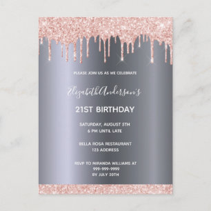 Carte Postale 21st birthday rose gold glitter drips
