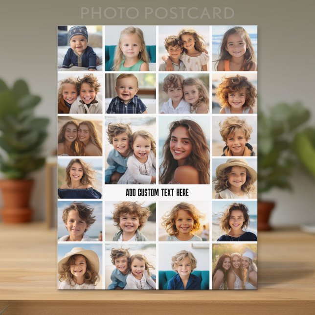 Carte Postale 22 Collage de photos - Blanc et Texte (Custom Photo Postcard with Lots of Pictures)