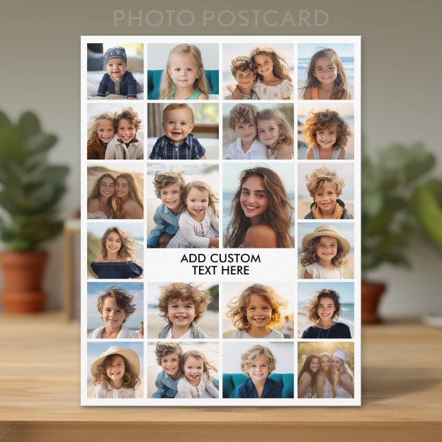 Carte Postale 22 Collage de photos - Vert et Texte (Custom Photo Postcard with Lots of Pictures)