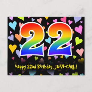 Carte Postale 22e anniversaire : motif de cœurs amusants, arc-en