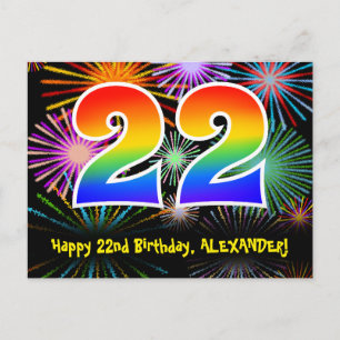 Carte Postale 22e Anniversaire – Motif de Feux d'Artifice Amusan
