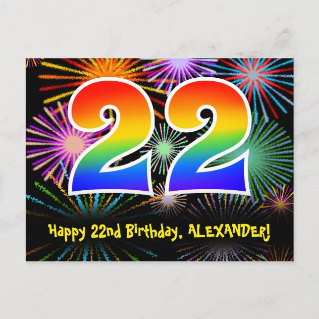 Carte Postale 22e Anniversaire – Motif de feux d'artifice amusan (Devant)