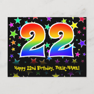 Carte Postale 22e Anniversaire : Motif Étoiles Amusantes, Arc-en
