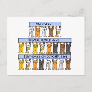 Carte Postale 23 Octobre Anniversaire, Cute Cartoon Cats.