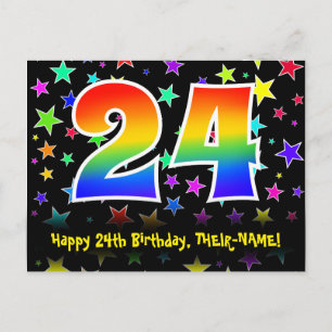 Carte Postale 24e Anniversaire : Motif Étoiles Amusantes, Arc-en