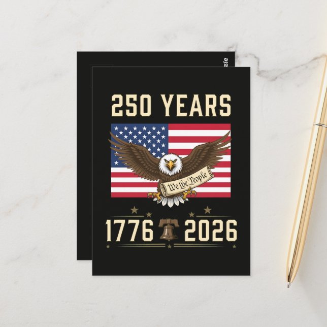 Carte Postale 250 Ans d'Héritage Américain 1776 2026 (Devant/Arrière en situation)