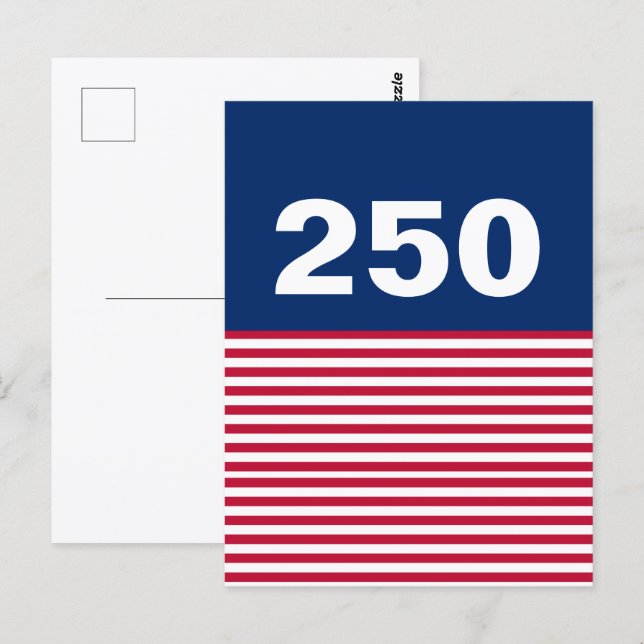 Carte Postale 250 Rouge Blanc et Bleu Anniversaire USA (Devant / Derrière)